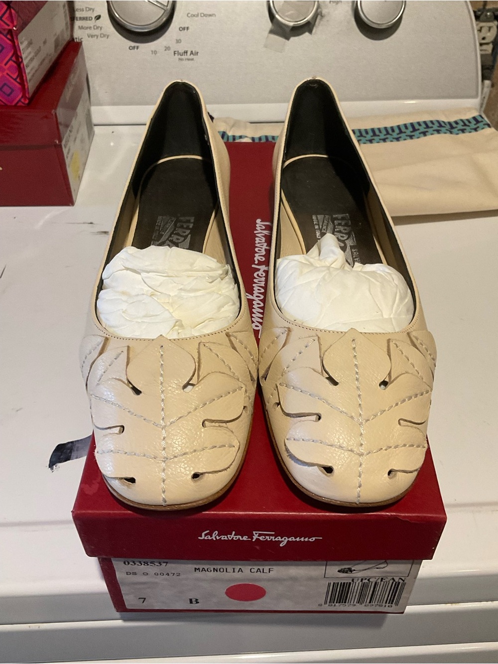 Salvatore Ferragamo Beige Cutout Leather Ballet Flats